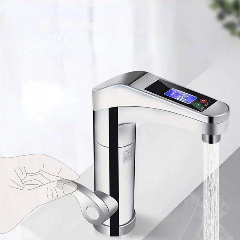 Instant hot water faucet heats water on demand. Digital display shows temp & lets you adjust for warm to hot water.